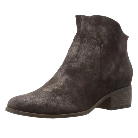 Lucky Brand Chocolate Metallic Stacked Heel Ankle Booties - Picture 2 of 10